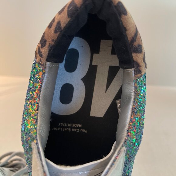 P448 Glitter & Leopard Print Low-Top Sneakers Womens Size 41 - Picture 10 of 12
